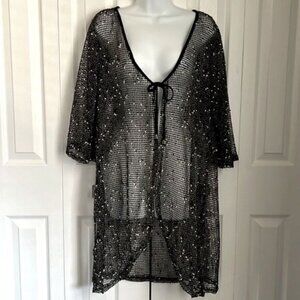 Papa From Vancouver Black White Cotton Blend Beach‎ Cover Up Cardigan Top Sz S M